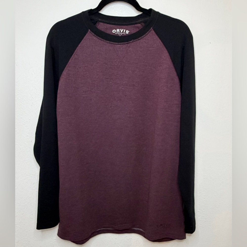 Orvis Classic Collection Maroon and Black Raglan Long Sleeve Shirt Mens size M